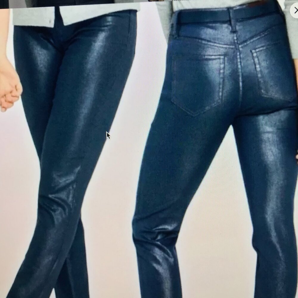 Lands End Navy Blue Metallic-coated slim ankle jeans, 7/8, nwot